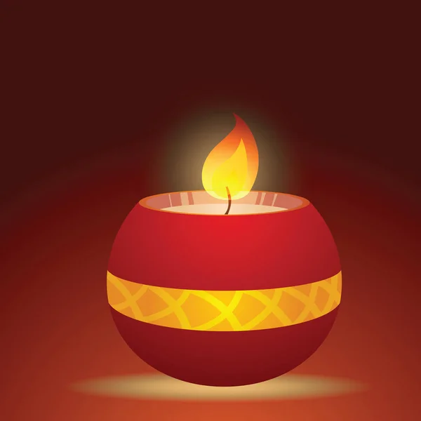 Burning candle in red-yellow glass — Stock Vector