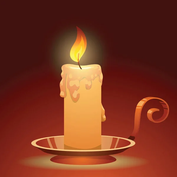 Жовта палаюча свічка в бронзовій свічці — стоковий вектор
