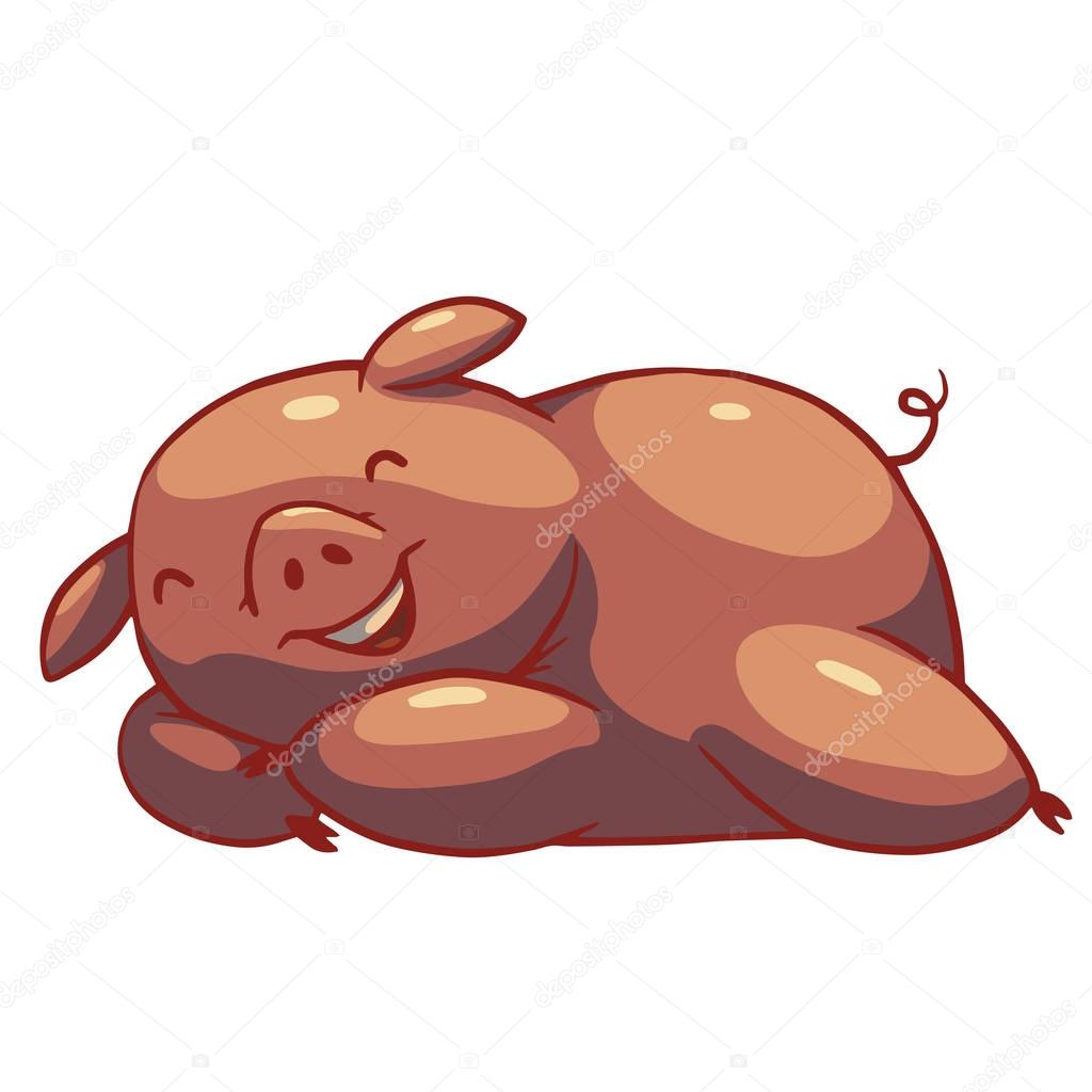 Funny plump pig sleeping and dreaming about food, color image 