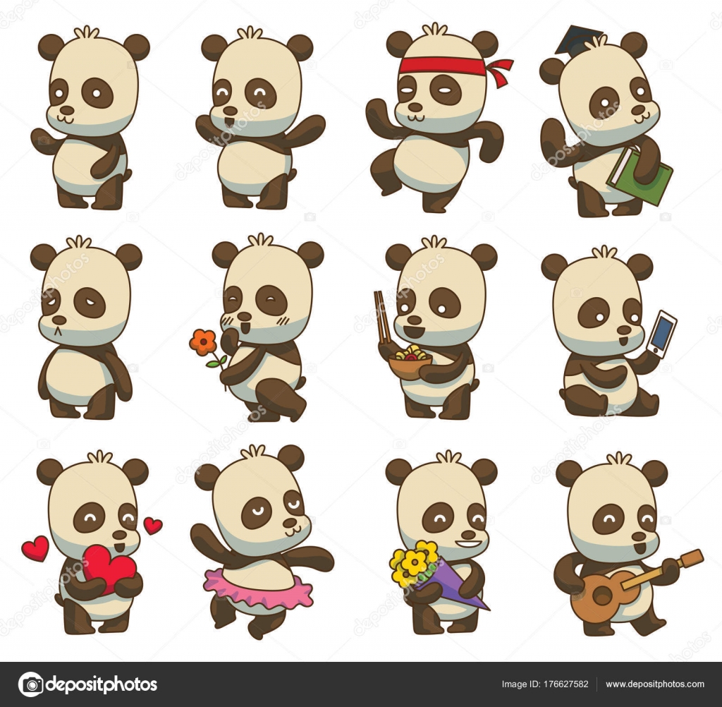 Download Set Of Twelve Cute Little Pandas Color Image Vector Image By C Ivannikulin Vector Stock 176627582