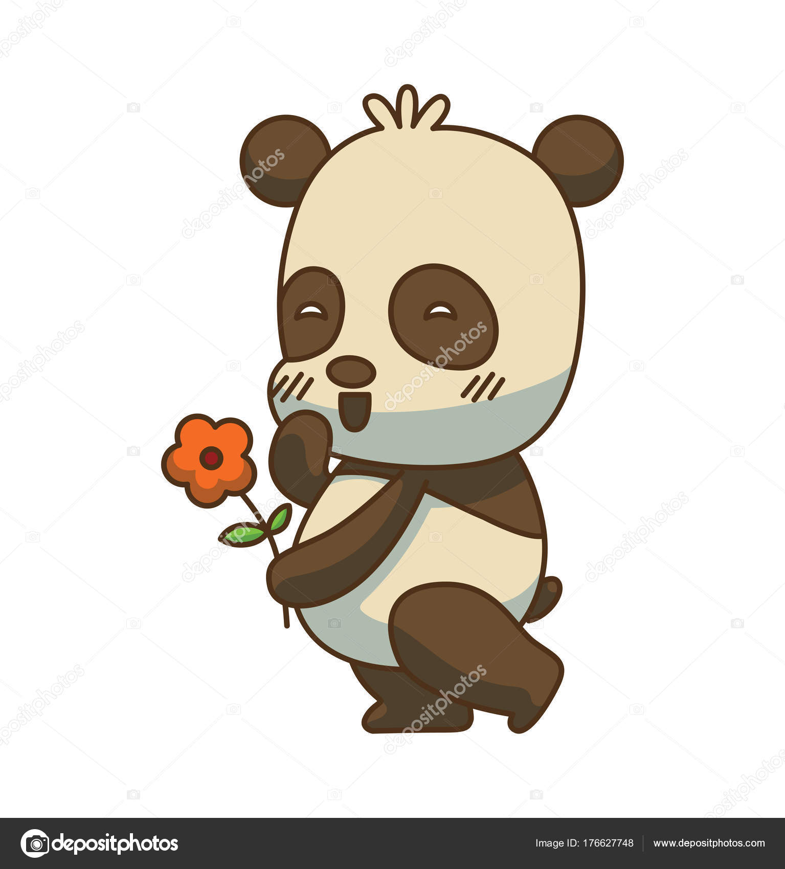 Carino piccolo panda con un fiore immagine a colori — Vettoriale Stock