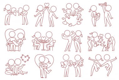 On iki sevgi dolu çiftlerin farklı eylemler, Hat sanatı ile ayarla