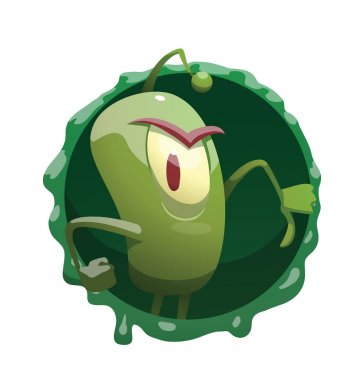 Yuvarlak kare, başparmak aşağı gösterilen komik yeşil mikrop 