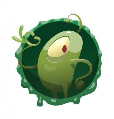 Yuvarlak kare, Ok işaret gösteren komik yeşil mikrop