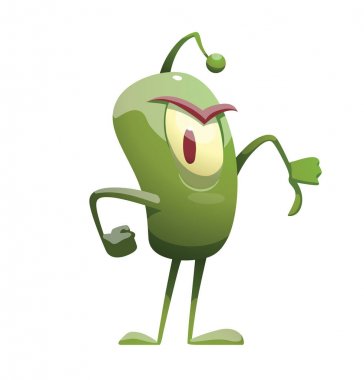 Başparmak aşağı gösterilen komik yeşil mikrop