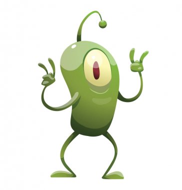 Komik yeşil mikrop boynuzları iz gösteriliyor