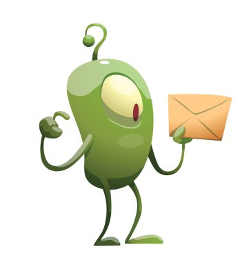 Bir mektup ile komik yeşil mikrop