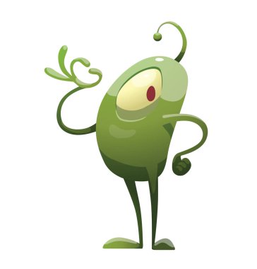 Ok işaret gösteren komik yeşil mikrop