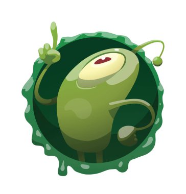 Yuvarlak kare, yukarı işaret komik yeşil mikrop