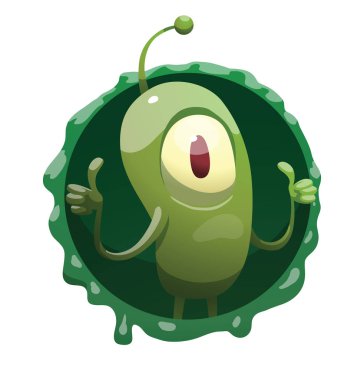 Yuvarlak kare, gösterilen komik yeşil mikrop Yaşasın