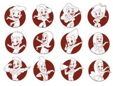 İnsanlar bir şey monochrom sunulması ile on iki çerçeve kümesi