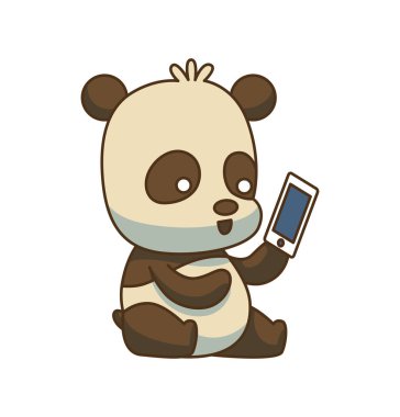 Bir akıllı telefon, renkli görüntü ile şirin küçük panda 