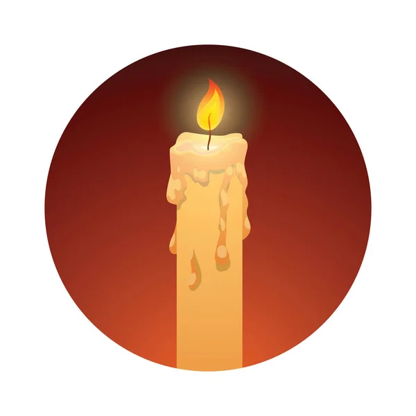 Cornice rotonda rosso scuro con lunga candela gialla ardente — Vettoriale Stock