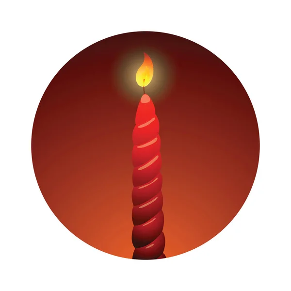 Dark red round frame with twisted burning candle — Stock Vector