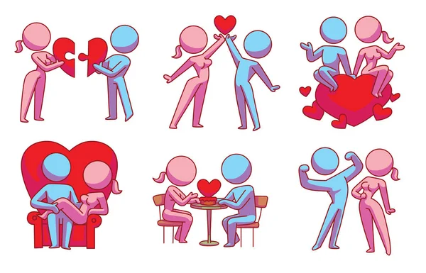 Set of loving couples with different actions, color image — Stock Vector