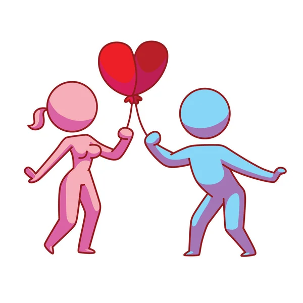 Icône, couple aimant avec deux ballons — Image vectorielle