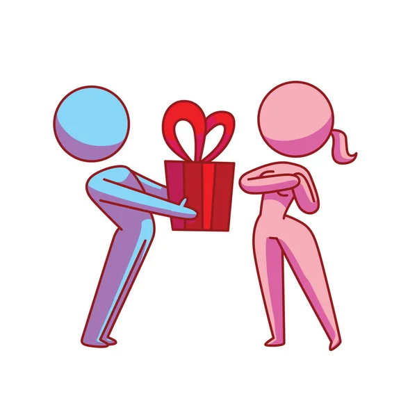 Pictogram, liefdevolle paar met een gift — Stockvector