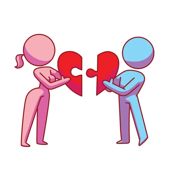 Icône, couple aimant avec le cœur comme un puzzle — Image vectorielle