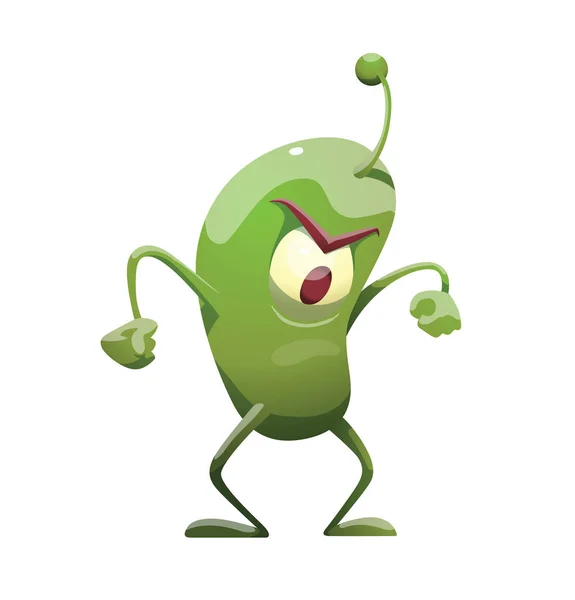 Funny green microbe angry at something — Stock Vector