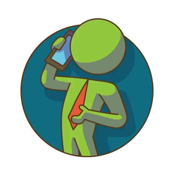 Icono de negocio, marco redondo: hombre de negocios con un teléfono inteligente, color — Vector de stock