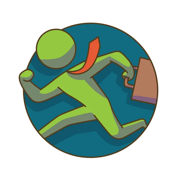 Business icon, round frame: business man running, color image — стоковый вектор