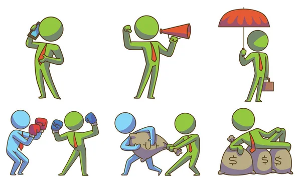 Conjunto de seis iconos de negocios con hombres de negocios, imagen en color — Vector de stock