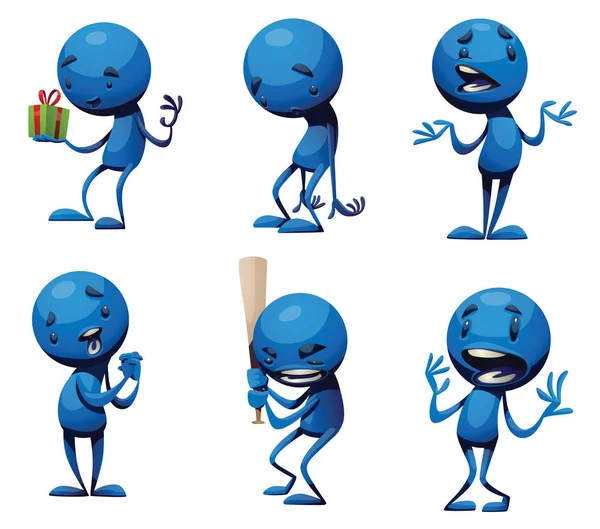 Set of funny little blue men - Stok Vektor