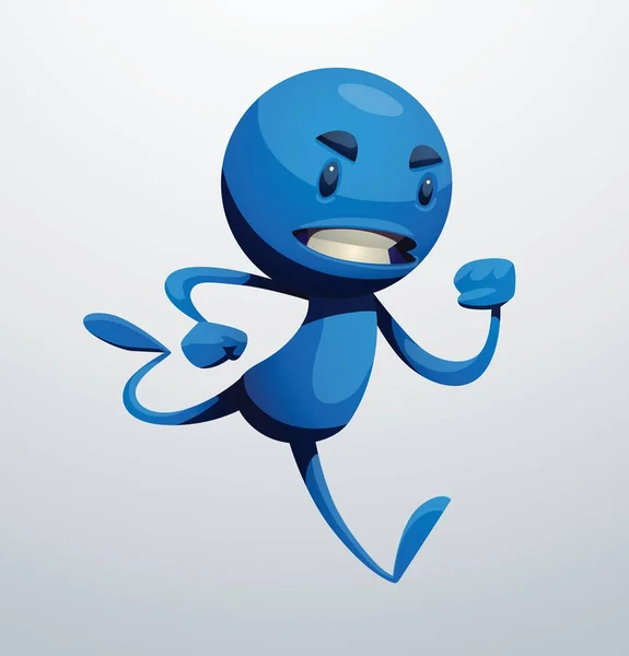 Bir yere koşan komik küçük mavi adam — Stok Vektör