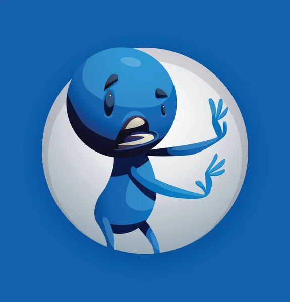 Cadre rond, drôle petit homme bleu refusant quelque chose — Image vectorielle