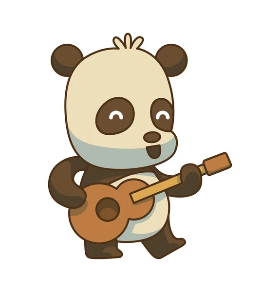 可爱的小熊猫与棕色吉他, 彩色图像 — 图库矢量图片