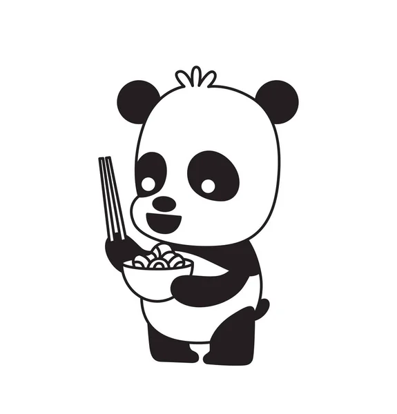 Mignon petit panda aux nouilles et baguettes — Image vectorielle