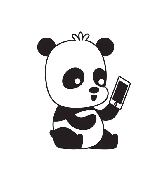 Carino piccolo panda con uno smartphone — Vettoriale Stock