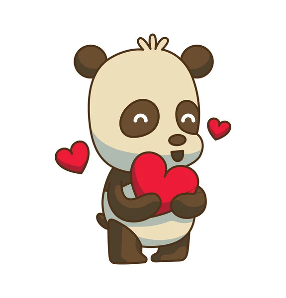 Kırmızı bir kalp, renkli görüntü şirin küçük panda — Stok Vektör