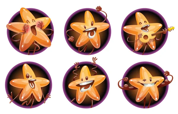Set von runden Rahmen mit lustig glänzenden goldenen Sternen — Stockvektor