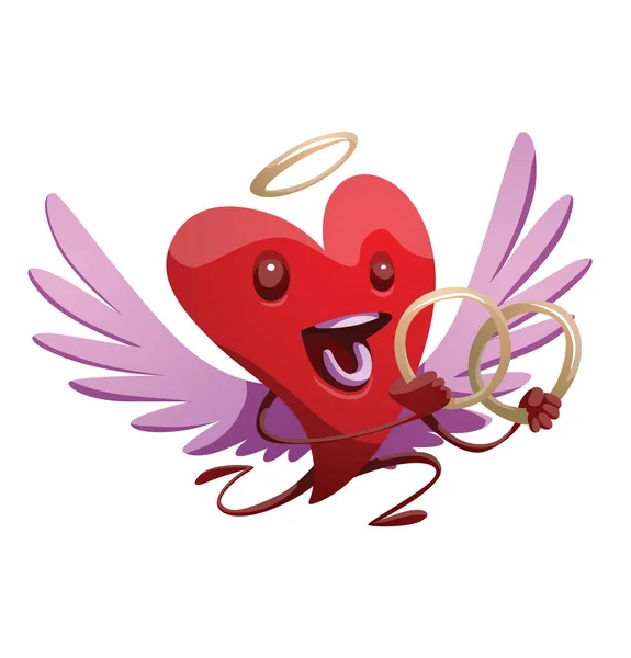 Grappige rood hart met trouwringen — Stockvector