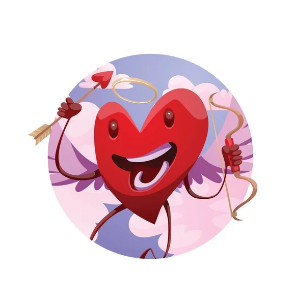 Круглая тяжеловесная рама, забавное красное сердце с луком и стрелой — стоковый вектор