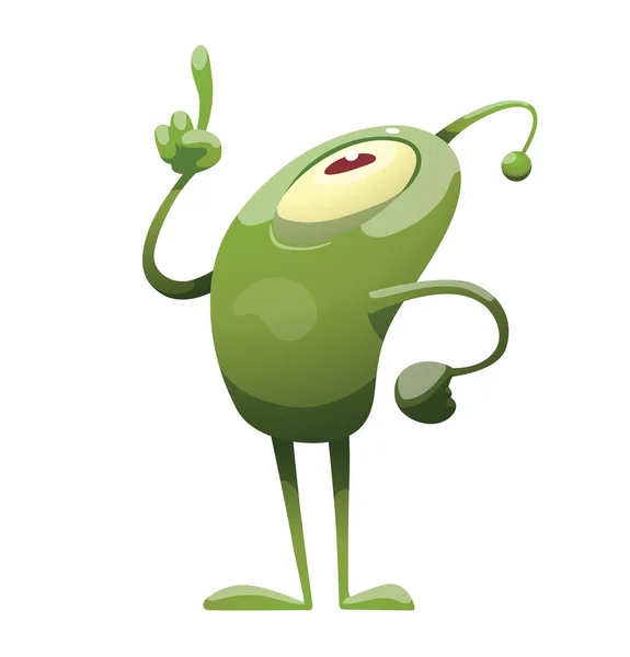 Funny green microbe pointing upwards Vector Graphics