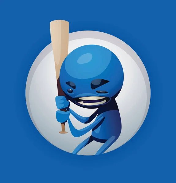 Marco redondo, divertido hombre azul enojado con un bate de béisbol Gráficos Vectoriales
