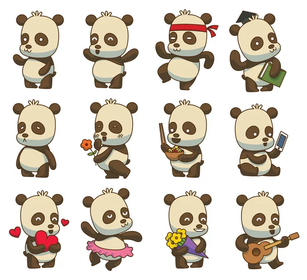 Set of twelve cute little pandas, color image Royalty Free Stock Vectors