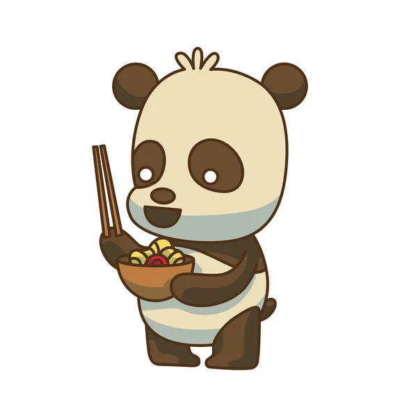 Niedlicher kleiner Panda mit Nudeln und Stäbchen, Farbbild lizenzfreie Stockillustrationen