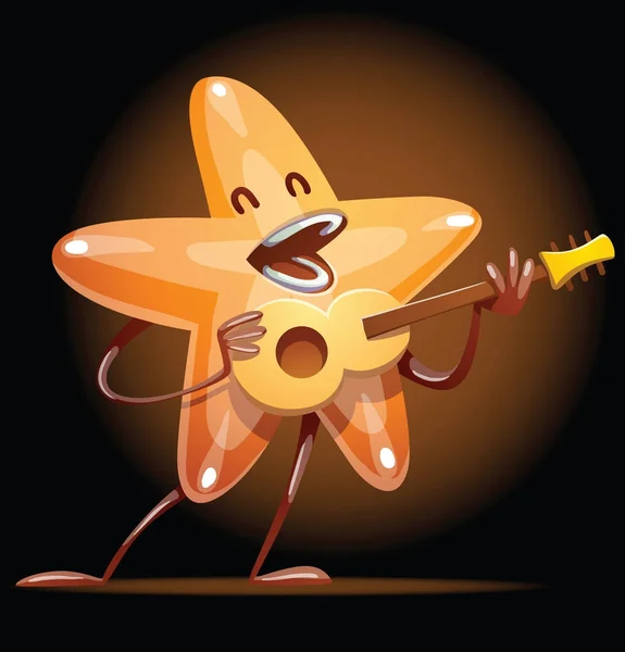 Funny shiny golden star happily singing Stock Illustration