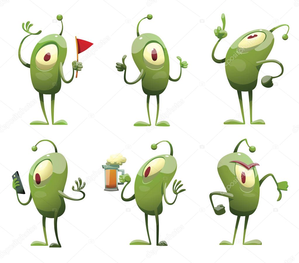 Set of funny green microbes, new