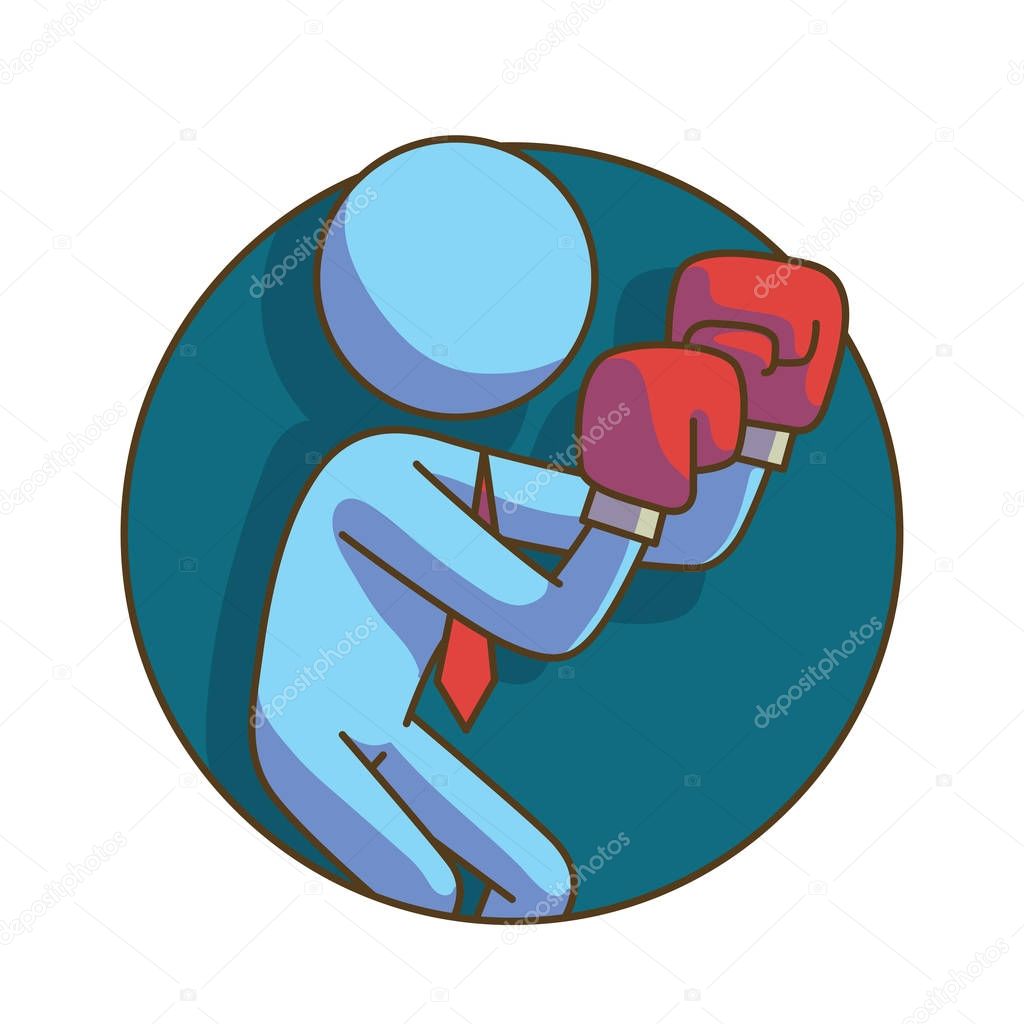 Business icon, round frame: businessman in red boxing gloves, co