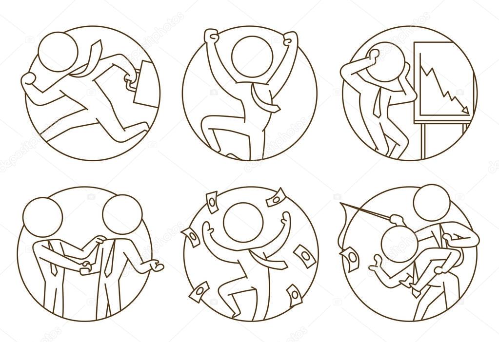 Set of business icons: frames with businessmen, line art