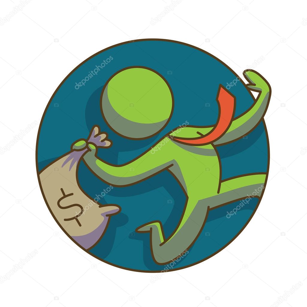 Business icon, round frame: businessman running with a bag