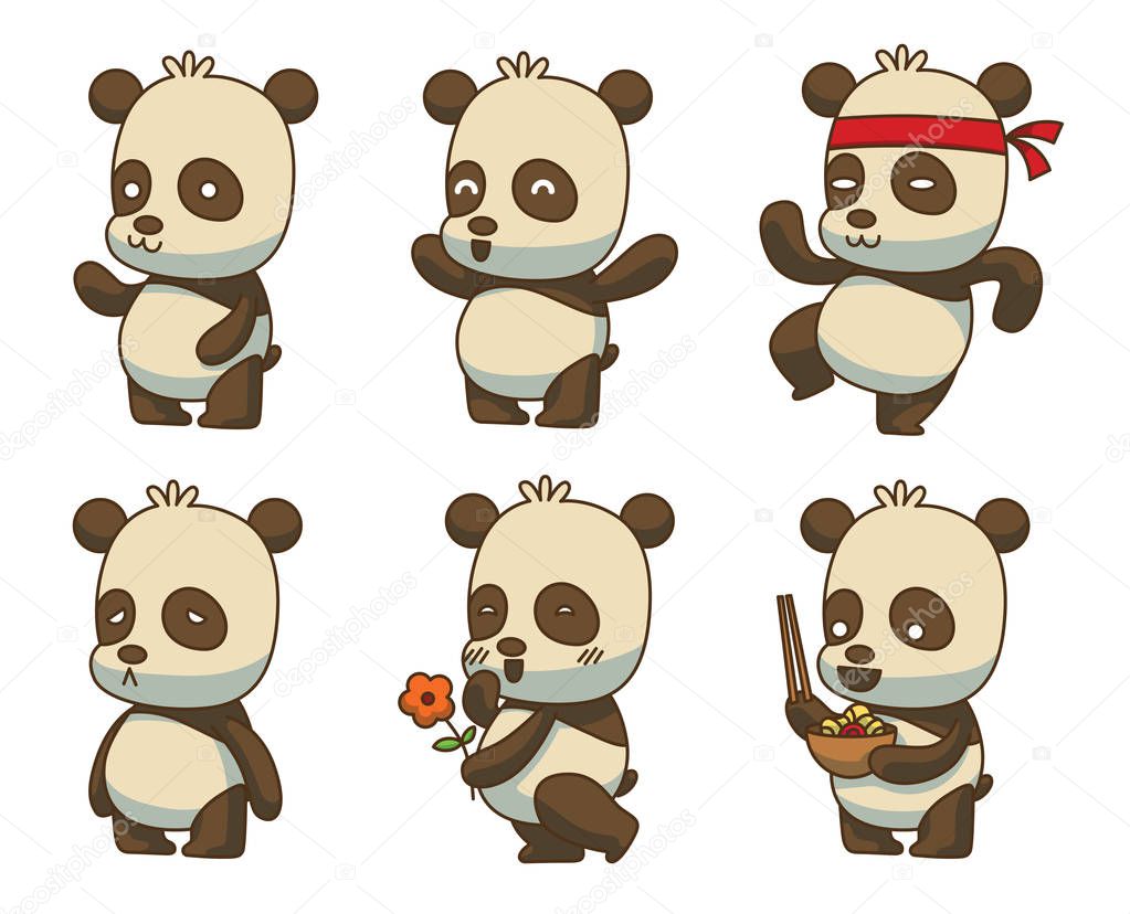 Set of cute little pandas, color image