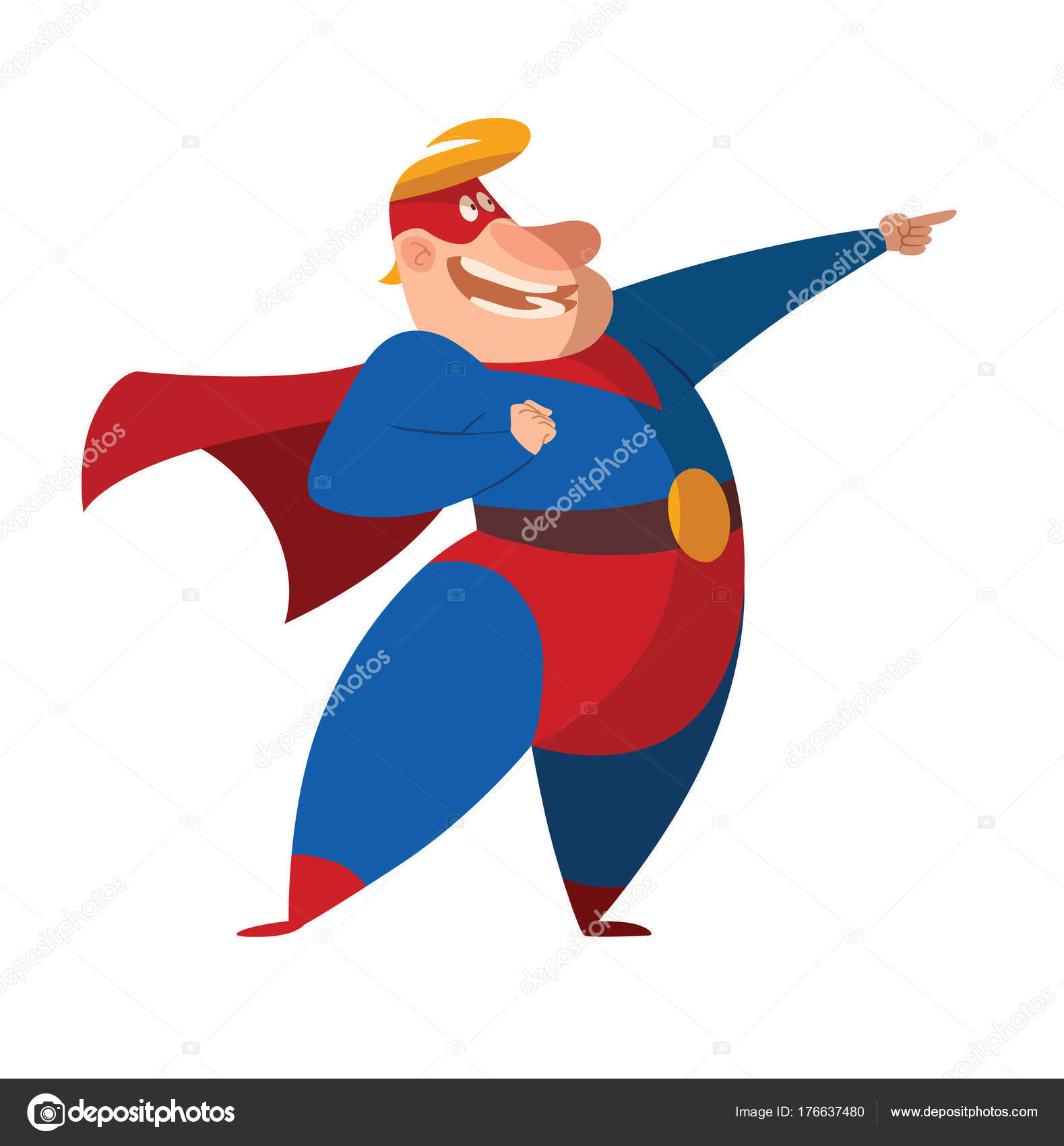 滑稽的肥胖超级英雄指向某事图库矢量图©IvanNikulin 176637480, image size:1579x1700