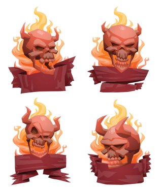 Set of emblems, human skulls with horns clipart