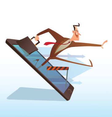 Smartphone, komik işadamı bariyer atlama