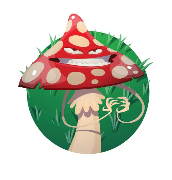 Füves keret, vicces gonosz amanita gomba gondoltam valami eredeti, min — Stock Vector